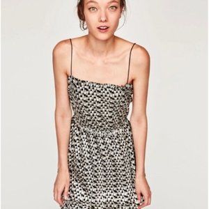 Zara W/B USA S Black Silver Shimmery Metallic Checkered Dress Party NWT